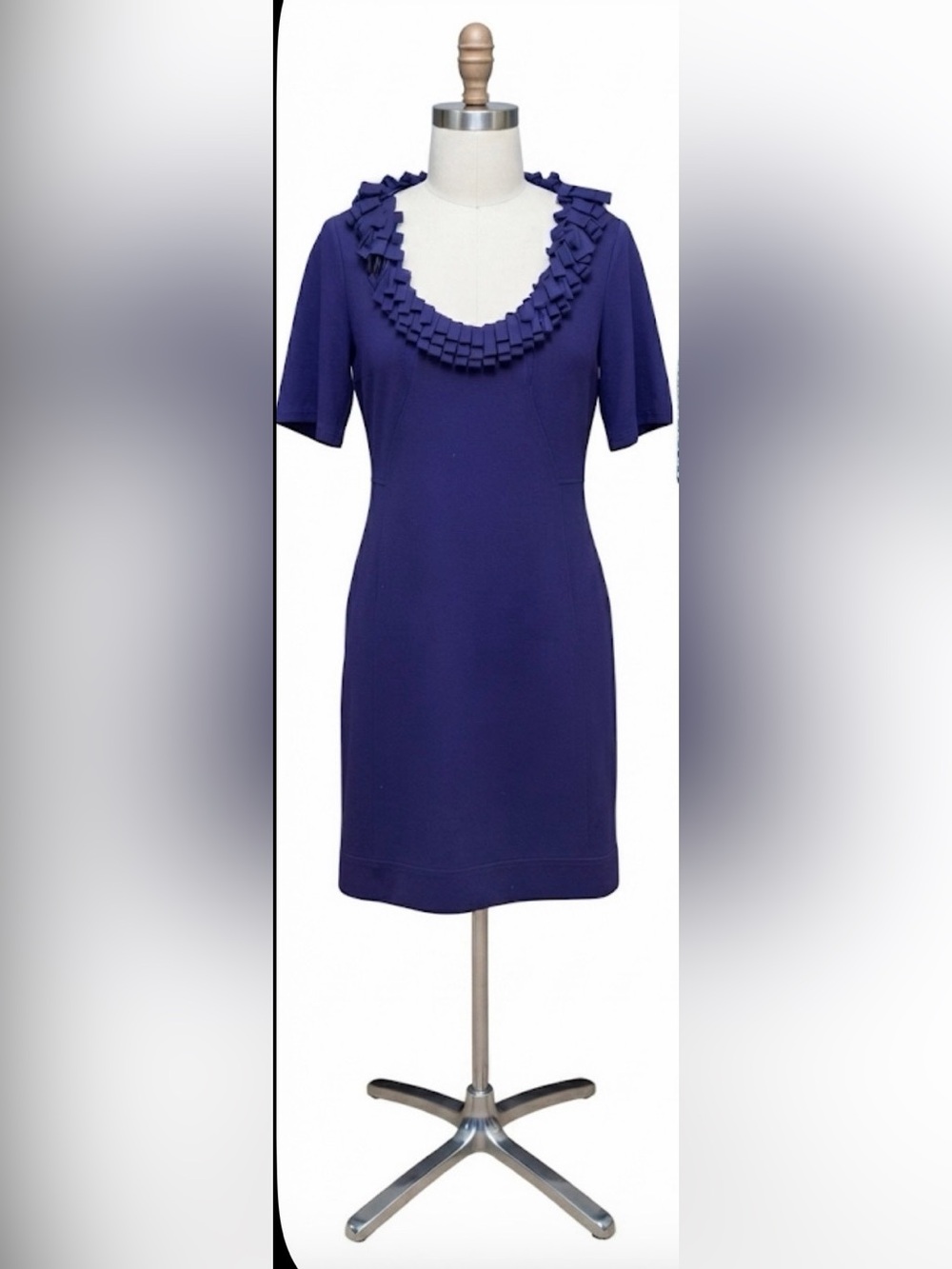 Maggy London Deep Purple Ruffle-Neck Midi Dress 8P